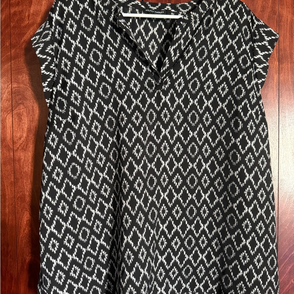 Hilary Radley Black and White Patterned Blouse
